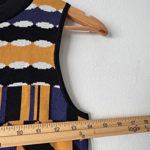 Akira Sweater Dress Womens Small Yellow Blue Geometric Print Bodycon Going Out‎ - Picture 8 of 9